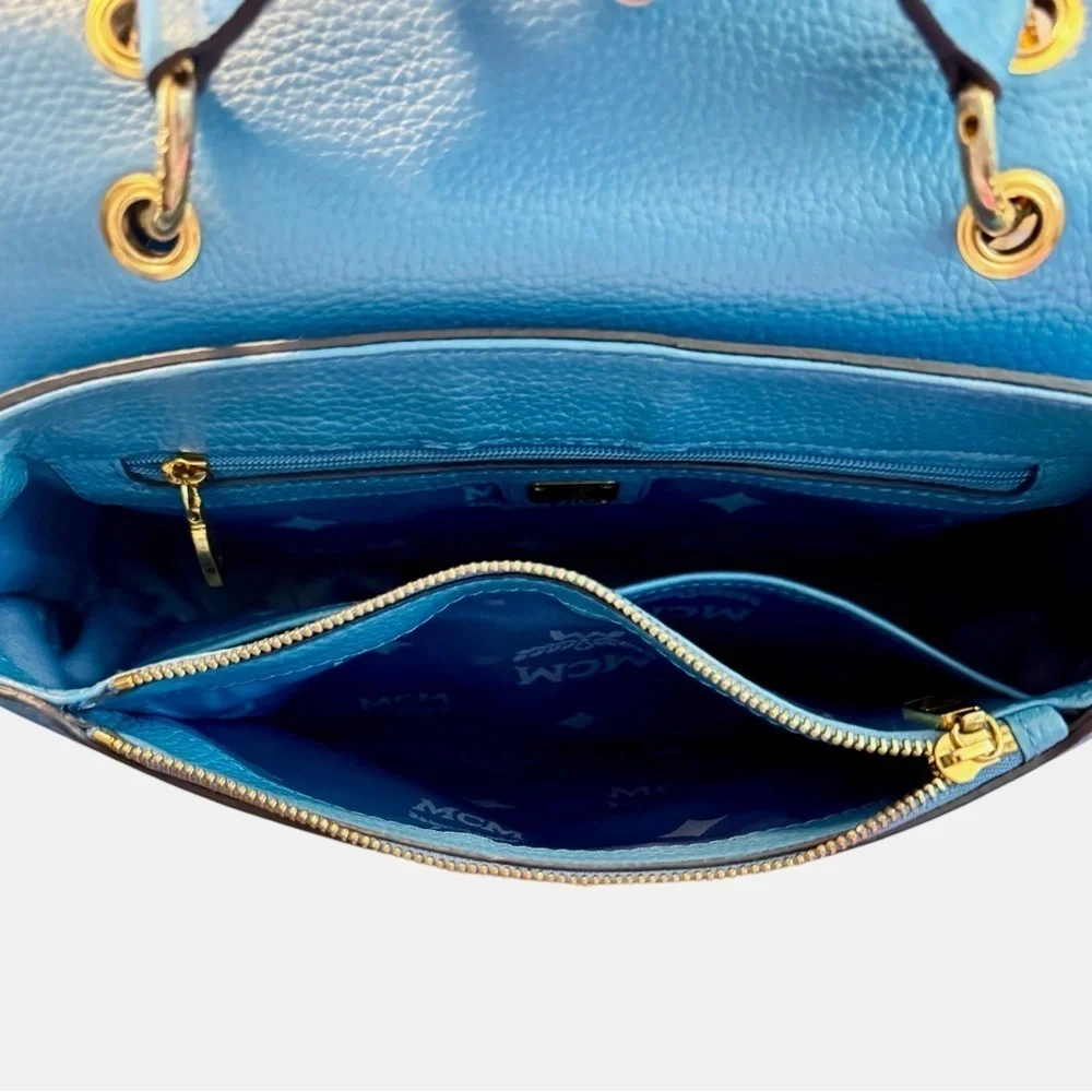 MCM Light Blue Leather First Lady Top Handle Satchel Crossbody Bag